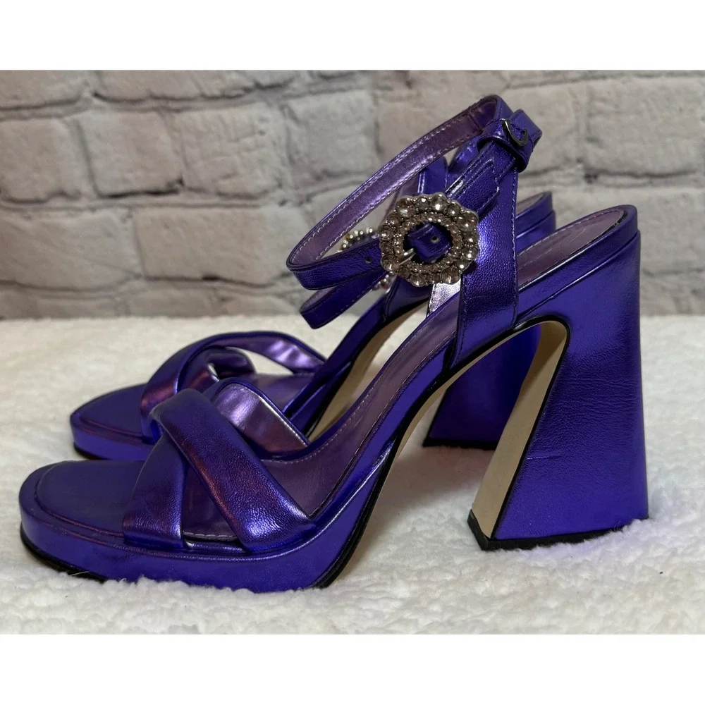 Circus NY Sam Edelman Metallic Purple Platform Sandals Rhinestone Buckle Size 7